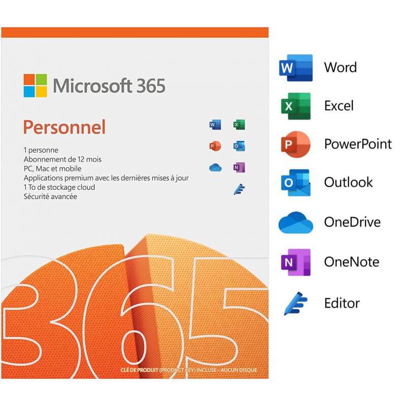Microsoft 365 Personnel  Abonnement d'un an pour 1 utilisateur