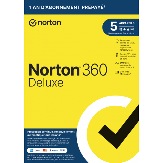 Norton 360 Deluxe 2024 - 5 Appareils - Renouvellement