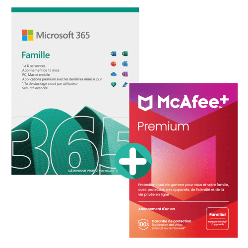 Microsoft 365 Famille 2024 + McAfee+ Premium Familial 2024